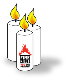 Group of lit candles with Fire Kills logo